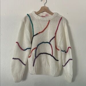Fetagetti Vintage Acrylic Sweater in Cream & Multicolor Sz Missing